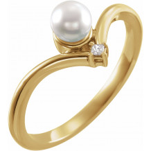 14K Yellow Akoya Cultured Pearl & .025 CTW Diamond Ring - 6526105P